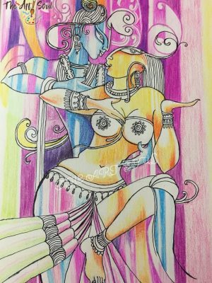 Krishna and Radha colour pencil